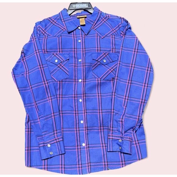 Wrangler Tops - Wrangler 112335507 Women’s Size L Western Plaid, Long Sleeve, Pearl Snap Shirt